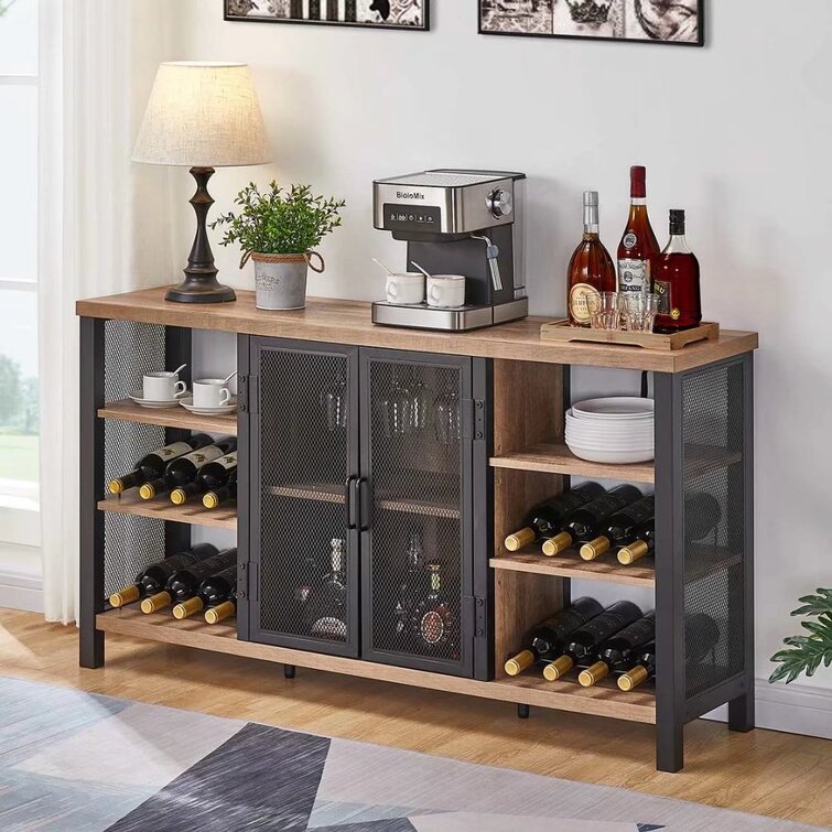 Rustic buffet table on sale with wine rack